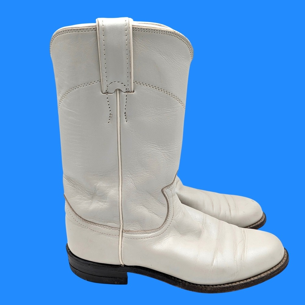 Justin L3713 Pearl White Leather Roper Cowgirl Boots Pull On Western Size 6B USA